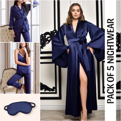 Navy Blue Gown Pack Of 5 Nightwear