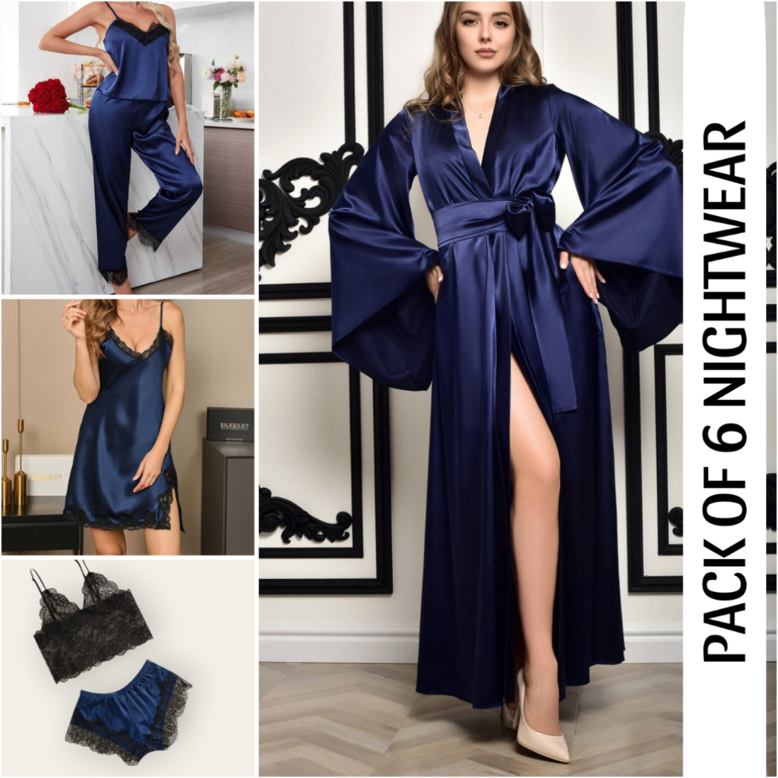 Navy Blue Gown Pack of 6 Nightwear