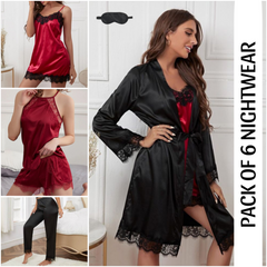 Black & Red Pack Of 6 Nightwear