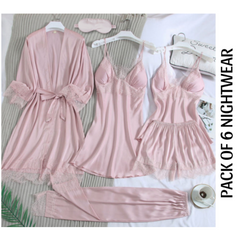 Blush Pink Cozy Silk Sleepwear Pack of 6