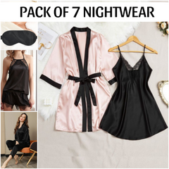 Blush Pink & Black Nightwear Pack of 7