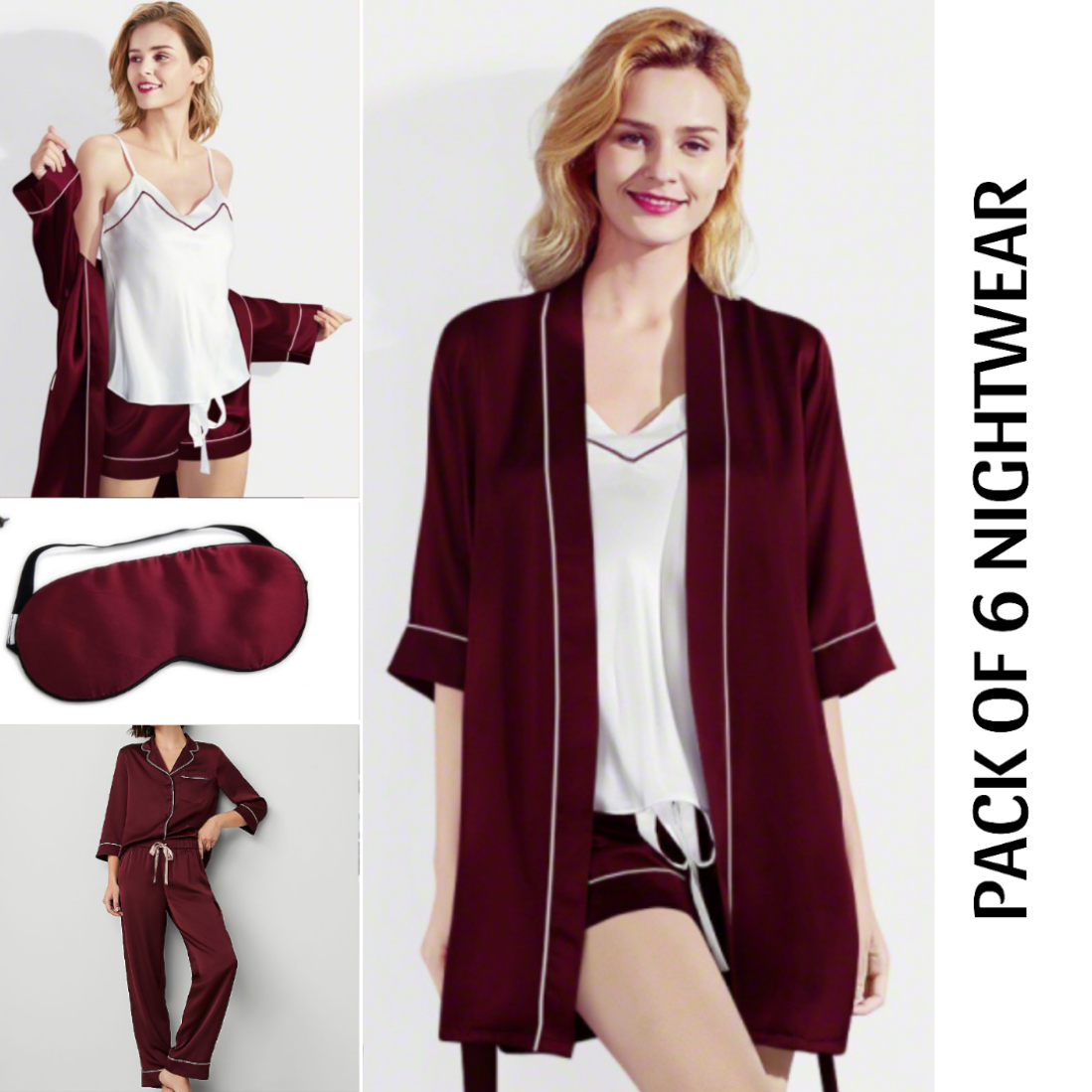 Maroon & White Sleepwear Pack Of 6