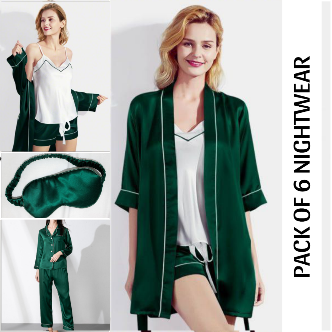 Emerald Green Soft Silk Sleepwear pack of 6