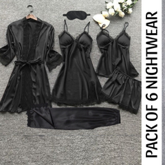 BLACK SILK NIGHTGOWN SET OF 6