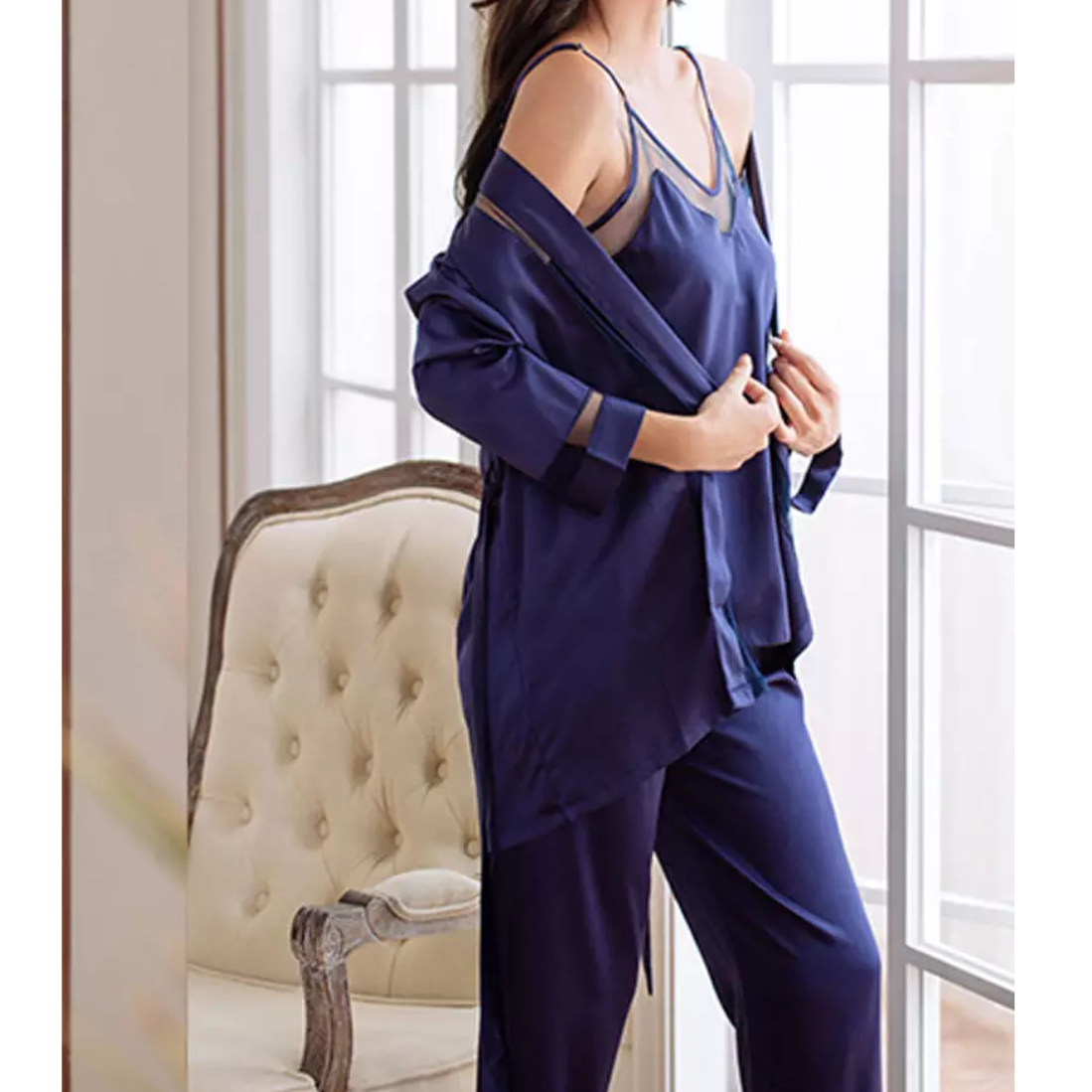 Navy blue Net Pajama's Set