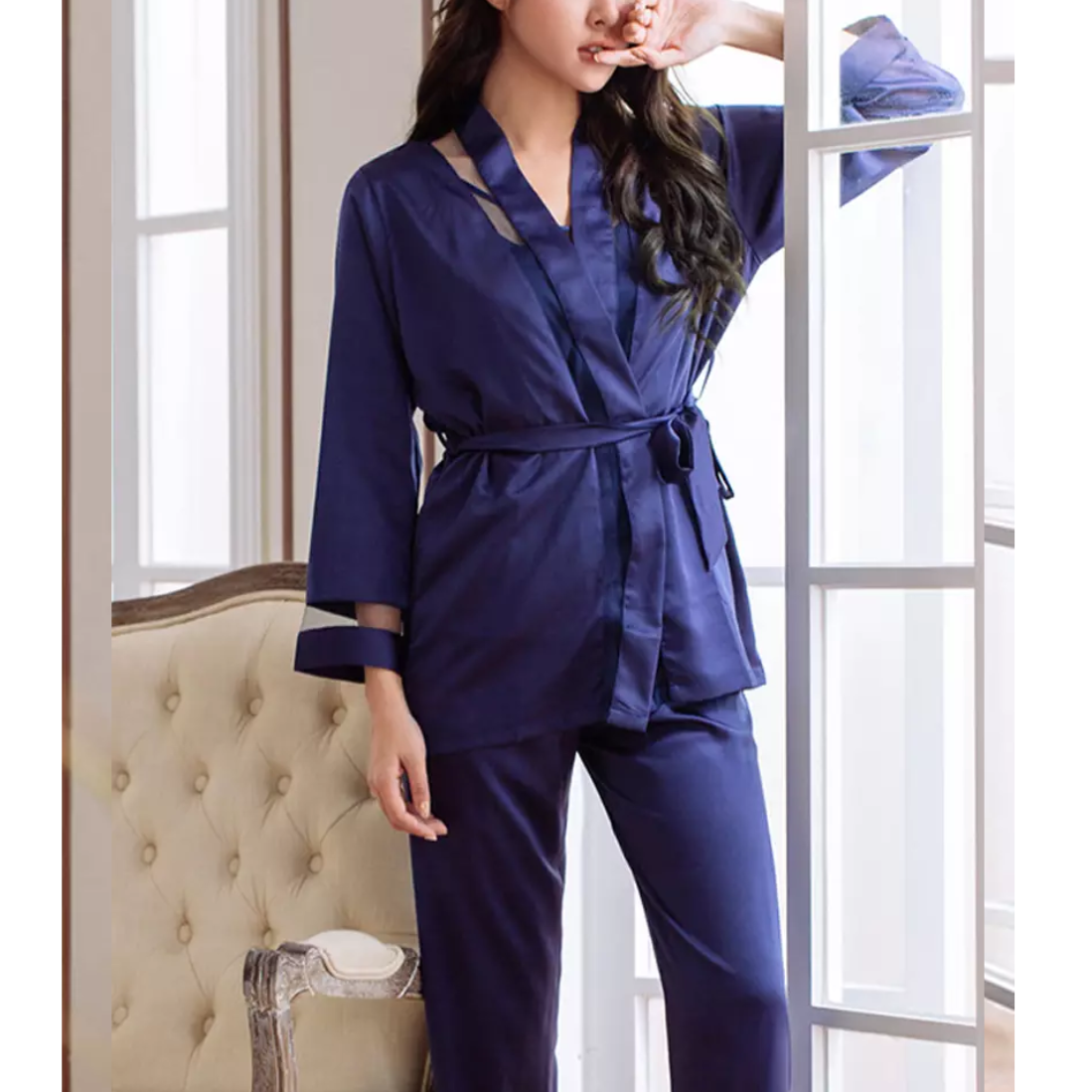 Navy blue Net Pajama's Set