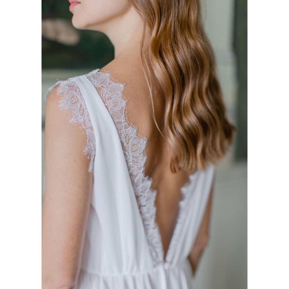 White V-Neck Lace Nightgown