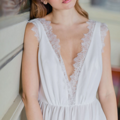 White V-Neck Lace Nightgown