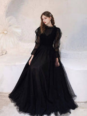 LUXURY BLACK FLUFFY SLEEVES PEARL DRESS