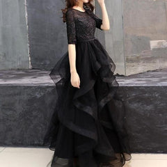 Black Tulle Lace Long Prom Dress