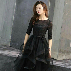 Black Tulle Lace Long Prom Dress