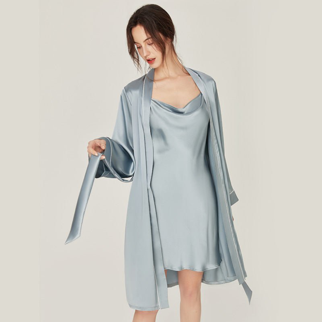 Hazel Blue V-Neck Camisole With Robe