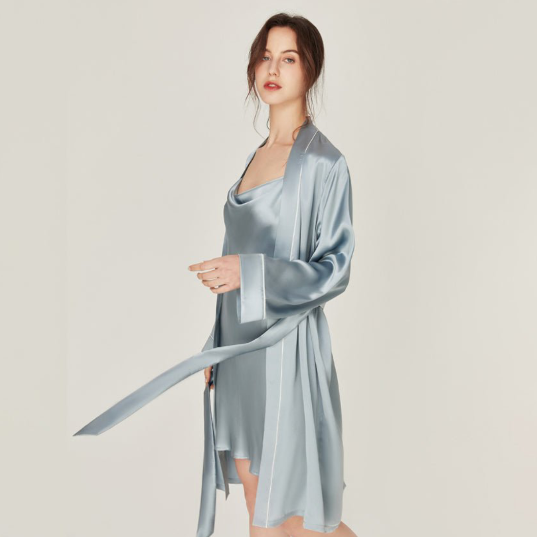 Hazel Blue V-Neck Camisole With Robe