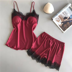 Red Trendy Sleepwear Laced Nighty