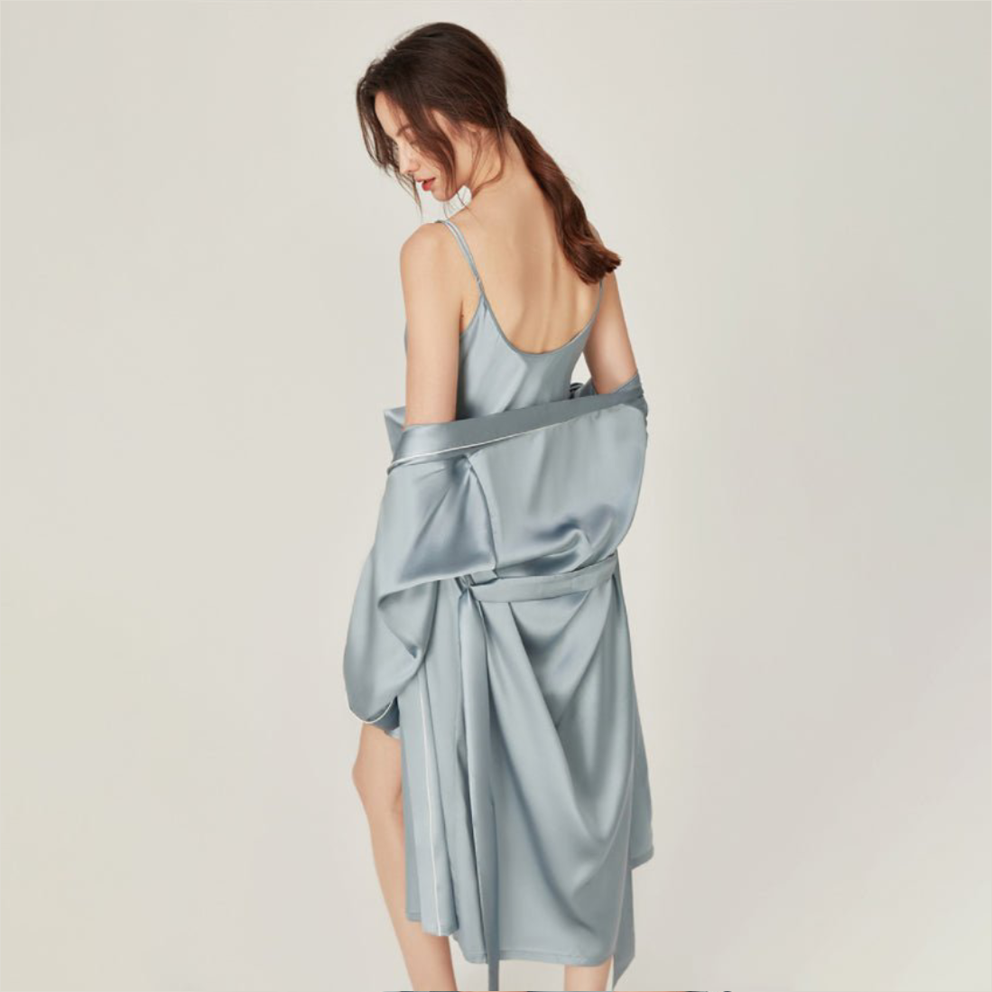 Hazel Blue V-Neck Camisole With Robe