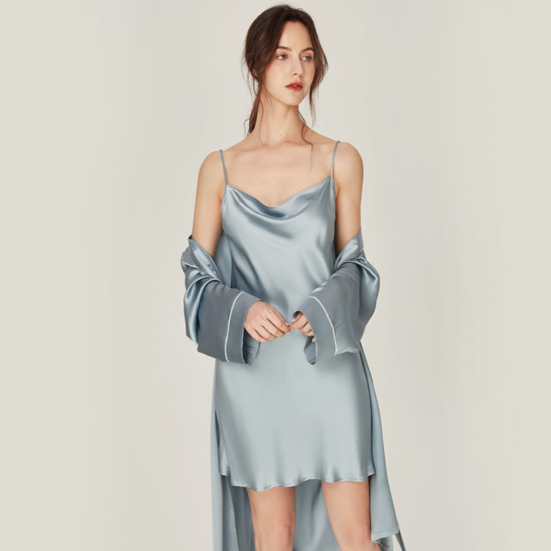 Hazel Blue V-Neck Camisole With Robe